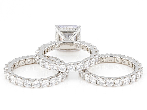 Pre-Owned Bella Luce® 10.06ctw White Diamond Simulant Asscher Cut Platinum Over Silver Ring Set of 3 - Size 7