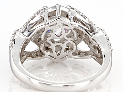 Pre-Owned MOISSANITE FIRE(R) 3.84CTW DEW SQUARE CUSHION CUT AND ROUND PLATINEVE(R) CROSSOVER RING - Size 6