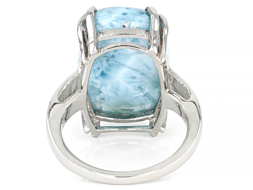Pre-Owned 18x13 Rectangular Cushion Larimar Rhodium Over Sterling Silver Solitaire Ring - Size 7