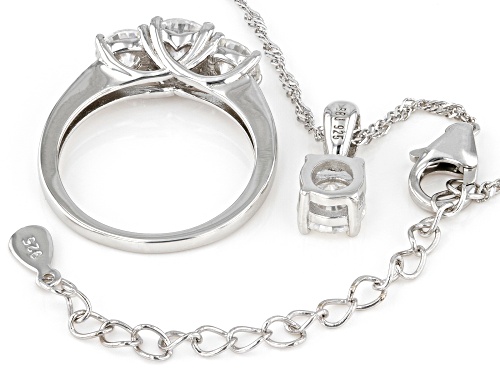 Pre-Owned MOISSANITE FIRE(R) 2.60CTW DEW ROUND BRILLIANT PLATINEVE(R) RING WITH PENDANT & CHAIN SET