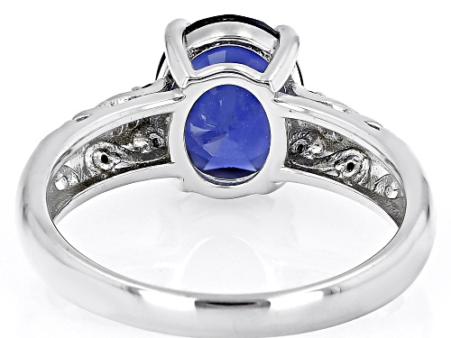 Pre-Owned 2.61ctw Lab Created Blue Sapphire With 0.03ctw Lab White Sapphire Rhodium Over Silver Ring - Size 10