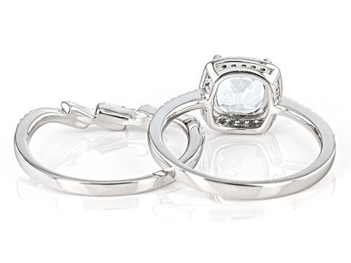 Pre-Owned 1.15ct Cushion Aquamarine With 0.38ctw White Zircon Rhodium Over Sterling Silver Ring Set - Size 9