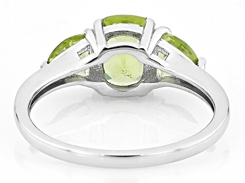 Pre-Owned 1.27ct Cushion And 0.80ct Trillion Manchurian Peridot™ Rhodium Over Sterling Silver 3-Ston - Size 10