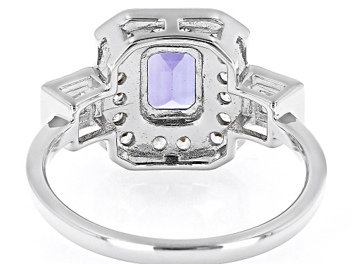Pre-Owned 0.85ct Rectangular Octagonal Tanzanite With 0.59ctw Round White Zircon Rhodium Over Silver - Size 9