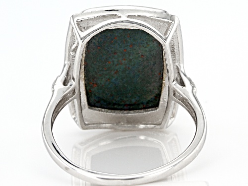 Pre-Owned 18x13mm Rectangular Cabochon Bloodstone Rhodium Over Sterling Silver Men's Ring - Size 10