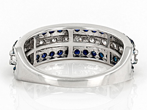 Pre-Owned MOISSANITE FIRE(R) .72CTW DEW ROUND AND BLUE SAPPHIRE PLATINEVE(R) RING - Size 6