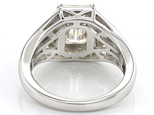 Pre-Owned 3.30ct Emerald Cut Strontium Titanate Rhodium Over Silver Ring - Size 6