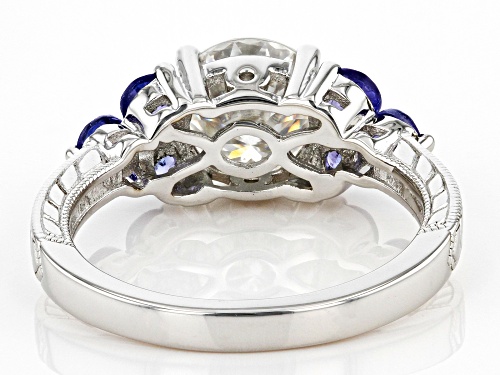 Pre-Owned MOISSANITE FIRE(R) 2.10CT DEW ROUND PORTUGUESE CUT & ROUND TANZANITE PLATINEVE(R) RING - Size 6
