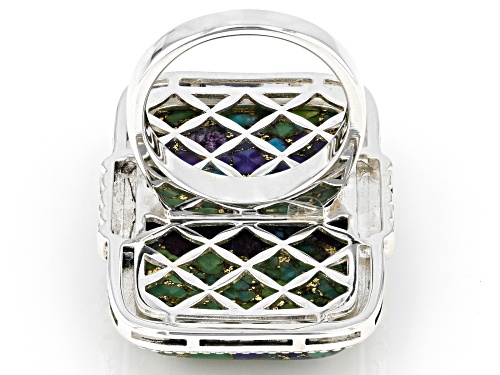 Pre-Owned Southwest Style by JTV™ Blended Multi-Color Turquoise Rhodium Over Sterling Silver Ring - Size 6
