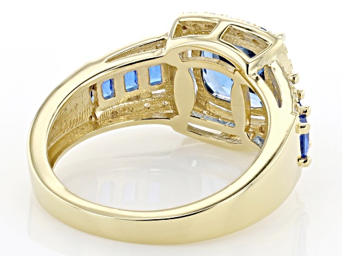 Pre-Owned 2.42ctw Lab Blue Spinel With 0.17ctw Lab White Sapphire 18k Yellow Gold Over Sterling Silv - Size 6