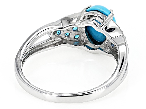 Pre-Owned 9x7mm Oval Sleeping Beauty Turquoise With 0.31ctw Neon Apatite Rhodium Over Sterling Silve - Size 7