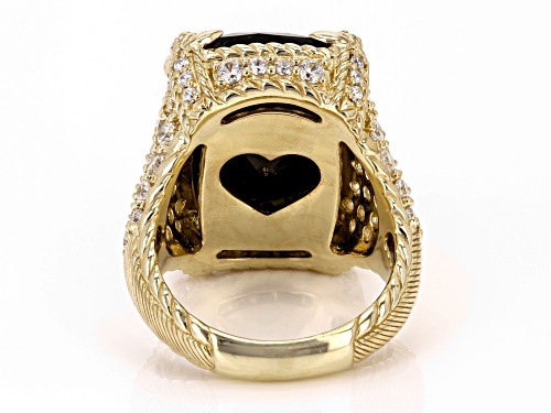 Pre-Owned Judith Ripka Black Onyx With White Bella Luce® Diamond Simulant 14k Gold Clad Monaco Ring - Size 5