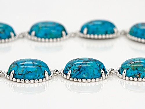 Pre-Owned 16x12mm Oval Cabochon Turquoise Rhodium Over Sterling Silver Necklace - Size 18