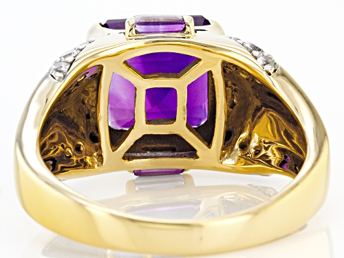 Pre-Owned 3.97ctw Amethyst With 0.60ctw White Zircon 18k Yellow Gold Over Sterling Silver Men's Ring - Size 12