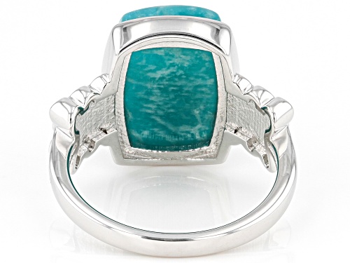 Pre-Owned 14x10mm Rectangular Cushion Amazonite Rhodium Over Sterling Silver Ring - Size 7