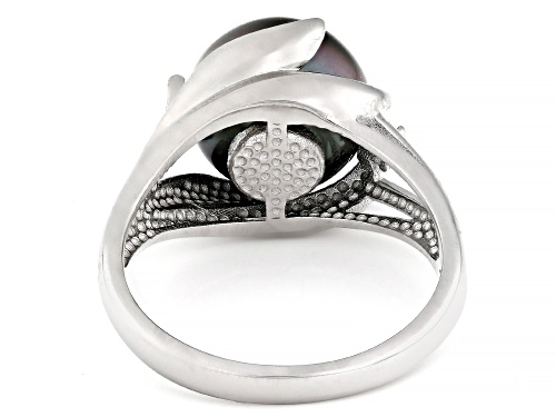 Pre-Owned 11mm Cultured Tahitian Pearl with White Topaz Rhodium Over Sterling Silver Ring - Size 7
