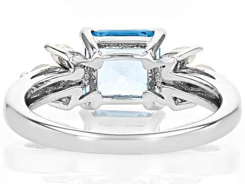 Pre-Owned 1.45ctw Asscher Cut Swiss Blue Topaz With 0.36ctw Ethiopian Opal Rhodium Over Sterling Sil - Size 10