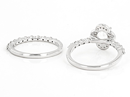 Pre-Owned 1.64ct Oval And 0.72ctw Round White Zircon Rhodium Over Sterling Silver Ring Set - Size 10