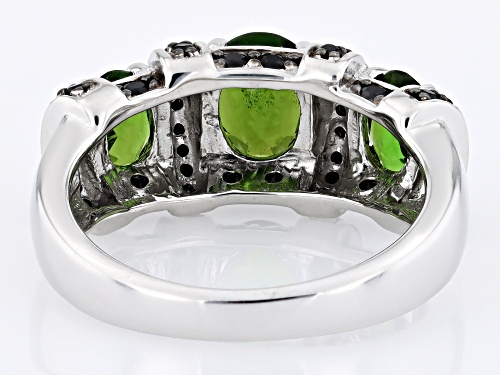 Pre-Owned 1.93ctw Oval Chrome Diopside With .46ctw Black Spinel Rhodium Over Sterling Silver Ring - Size 7