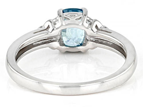 Pre-Owned 1.11ct Cushion Blue Zircon With 0.06ctw White Zircon Rhodium Over Sterling Silver Ring - Size 9