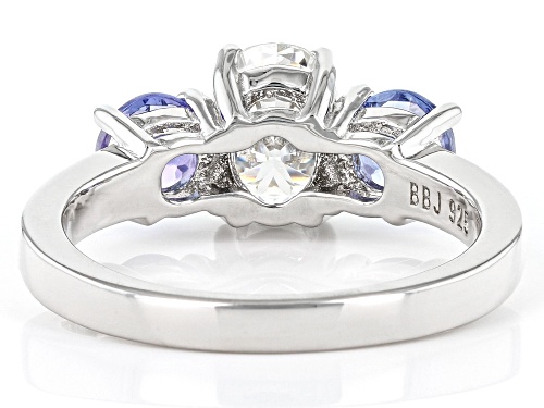 Pre-Owned MOISSANITE FIRE(R) 1.50CT DEW OVAL & ROUND TANZANITE PLATINEVE(R) RING - Size 7