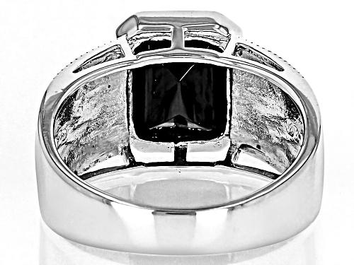 Pre-Owned 4.10ct Rectangular Octagonal Black Spinel With Round Marcasite Sterling Silver Ring - Size 6