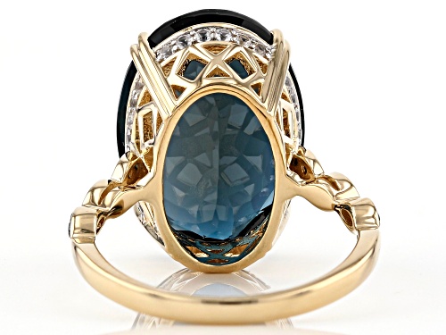 Pre-Owned 12.38ct London Blue Topaz, .36ctw White Zircon & .08ctw Blue Diamond Accent 14k Yellow Gol - Size 8