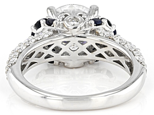 Pre-Owned MOISSANITE FIRE(R) 3.88CT DEW ROUND & BLUE SAPPHIRE PLATINEVE(R) RING - Size 6