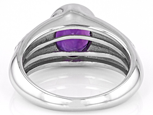 Pre-Owned 2.07ct Oval African Amethyst With .07ctw White Zircon Rhodium Over Sterling Silver Men's R - Size 11