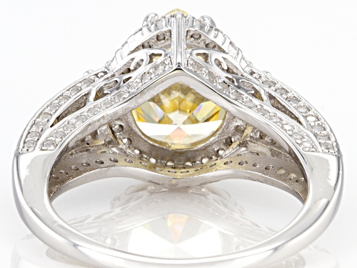 Pre-Owned Bella Luce® 7.37ctw Canary And White Diamond Simulants Rhodium Over Silver Ring (4.06ctw D - Size 10