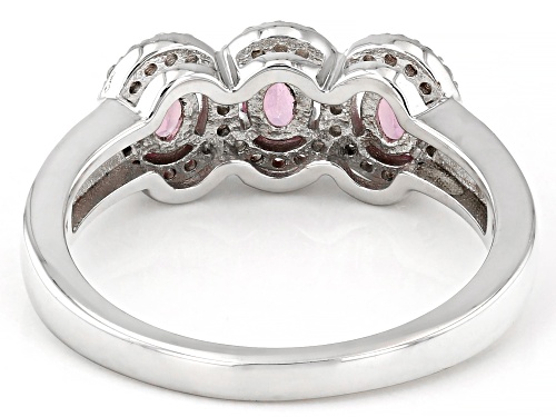 Pre-Owned 0.60ctw Oval Pink Spinel With 0.16ctw Round White Zircon Rhodium Over Sterling Silver Ring - Size 8