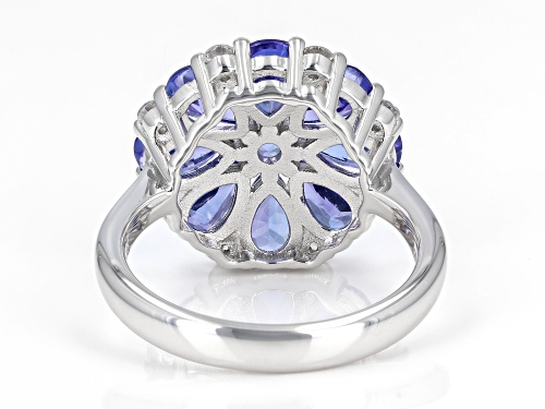 Pre-Owned 2.75ctw Mixed Shapes Tanzanite With 0.36ctw White Zircon Rhodium Over Sterling Silver Ring - Size 7