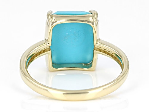 Pre-Owned 12x10mm Sleeping Beauty Turquoise With 0.04ctw White Diamond 10k Yellow Gold Ring - Size 8
