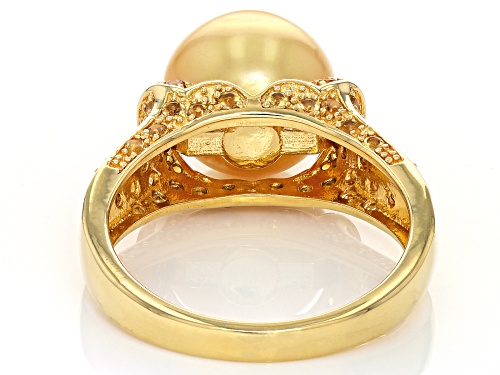 Pre-Owned 11mm Golden Cultured South Sea Pearl and Citrine 18k Yellow Gold Over Sterling Silver Ring - Size 12
