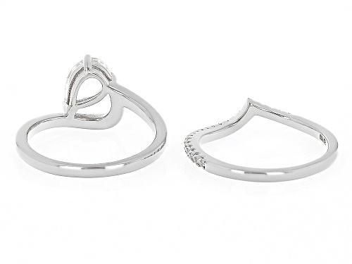 Pre-Owned 1.31ctw Pear Shape & Round Lab White Sapphire Rhodium Over Sterling Silver Ring Set of 2 - Size 8