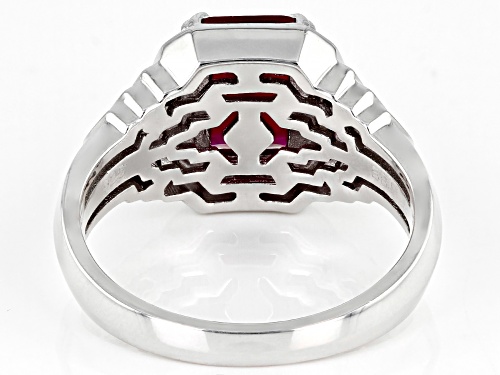 Pre-Owned 3.40ct Rectangular Octagonal Lab Ruby With 0.06ctw Black Spinel Rhodium Over Silver Men's - Size 11