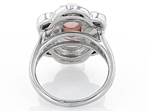 Pre-Owned Pacific Style™ Pink Conch Shell and White Mother-of-Pearl Rhodium Over Sterling Silver Rin - Size 11