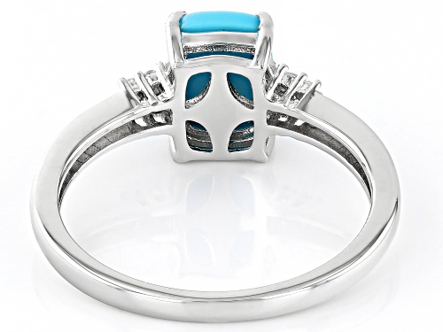 Pre-Owned 8x6mm Sleeping Beauty Turquoise with White Diamond Rhodium Over Sterling Silver Ring - Size 9