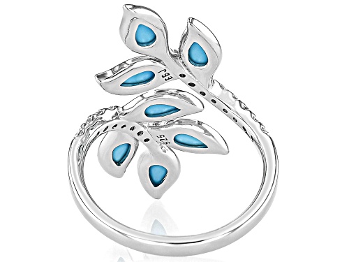 Pre-Owned Pear Shape Cabochon Sleeping Beauty Turquoise With White .39ctw Rhodium Over Silver Bypass - Size 6