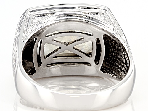 Pre-Owned 14x10mm Rectangular Cushion Rainbow Moonstone Rhodium Over Sterling Silver Men's Ring - Size 12