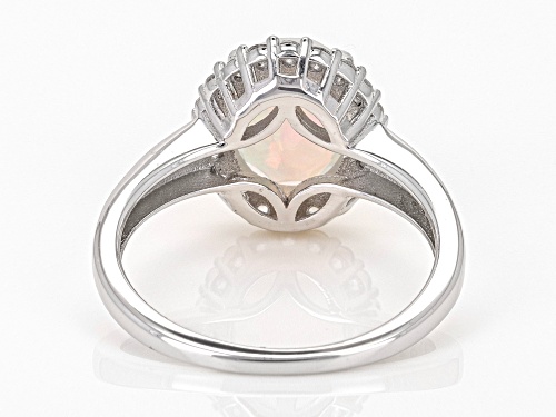 Pre-Owned 1.36ct Ethiopian Opal with 0.33ctw Lab Created White Sapphire Rhodium Over Sterling Silver - Size 8