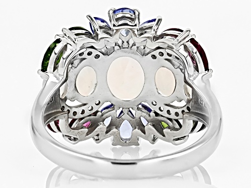 Pre-Owned 1.37ctw Oval Ethiopian Opal With 1.31ctw Multi-Gem Rhodium Over Sterling Silver Ring - Size 9