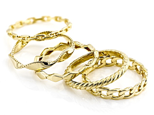 Pre-Owned 18k Yellow Gold Over Sterling Silver Set Of 5 Stackable Band Rings - Size 7