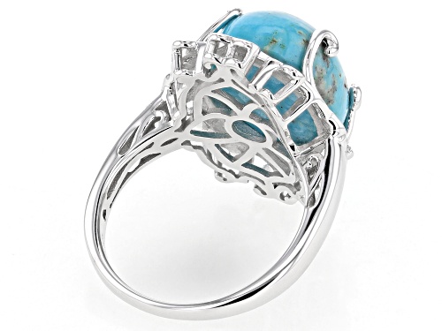 Pre-Owned 16x12mm Blue Kingman Turquoise Rhodium Over Sterling Silver Ring - Size 6