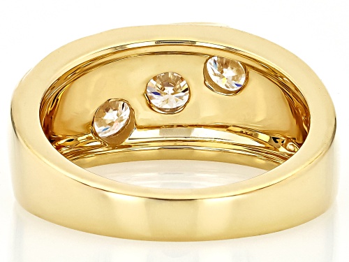 Pre-Owned MOISSANITE FIRE® .99CTW DEW ROUND BRILLIANT 14K YELLLOW GOLD OVER SILVER 3 STONE RING - Size 6