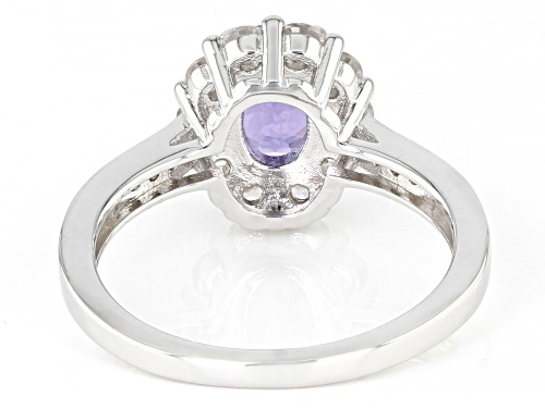 Pre-Owned 1.25ct Oval Tanzanite With 0.94ctw Round White Zircon Rhodium Over Sterling Silver Ring - Size 6