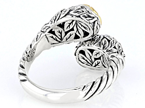 Pre-Owned Artisan Collection of Bali™ Sterling Silver & 18K Gold Flower Bypass Ring - Size 6