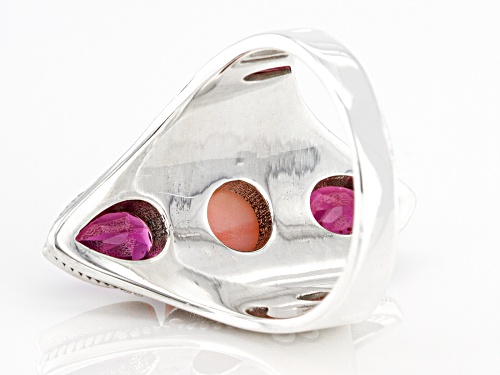 Pre-Owned 6mm Round Pink Opal with 1.75ctw Raspberry Rhodolite Sterling Silver Ring - Size 7