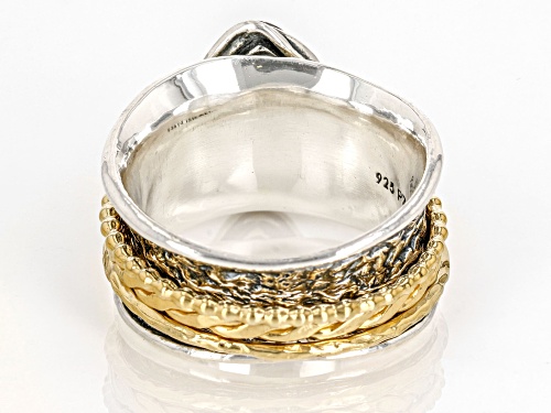 Pre-Owned Artisan Collection of Israel™ .90ct Blue Topaz Two Tone Silver & 14K Gold Over Silver Spin - Size 5
