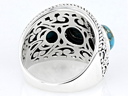 Pre-Owned Artisan Collection of Bali™ Blue Mohave Turquoise Three Stone Sterling Silver Band Ring - Size 8
